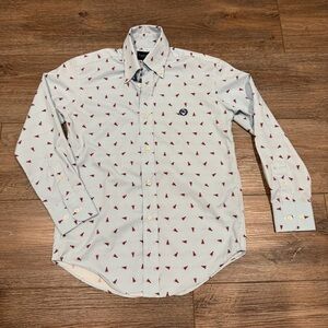 Ralph Lauren Light Blue Striped Button-Down Shirt with Red Lobster Print